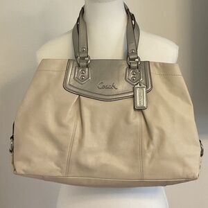 Coach F19243 Ashley Ivory Silver Leather Satchel Handbag